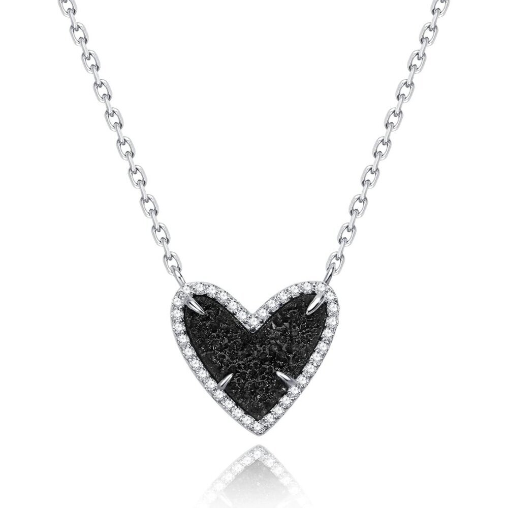 Natural Stone Black Drusy Moissanite Heart Teardrop Necklace Women Rose Quartz